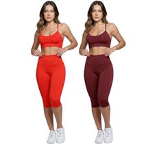 KIT 2 Conjunto Top Alça Fina Bermuda Ciclista Bella Fiore Roupa Para Academia Fitness Musculação Tamanho:PCor:Vermelho+ KIT 2 Conjunto Top Alça Fina Bermuda Ciclista Bella Fiore Roupa Para Academia Fitness Musculação Tamanho:PCor:Vermelho+