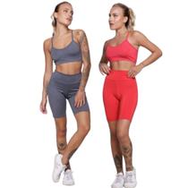 KIT 2 Conjunto Top Alça Fina e Bermudinha Suplex WLS Modas Roupa Para Academia Moda Fitness