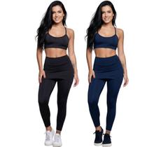 KIT 2 Conjunto Top Alça Fina E Calça Saia Suplex Bella Fiore Roupa Para Academia Fitness Musculação Tamanho:GCor:Preto+ KIT 2 Conjunto Top Alça Fina E Calça Saia Suplex Bella Fiore Roupa Para Academia Fitness Musculação Tamanho:GCor:Preto+