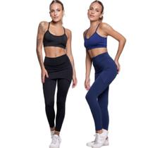 KIT 2 Conjunto Top Alça Fina E Calça Saia Suplex Bella Fiore Roupa Para Academia Moda Fitness