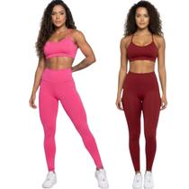 KIT 2 Conjunto Top Alça Fina e Calça Suplex Bella Fiore Roupa De Academia Treino Fitness Musculação Cor:Rosa+VinhoTaman
