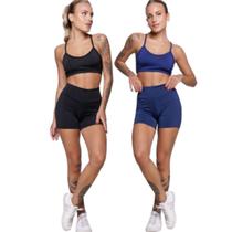 KIT 2 Conjunto Top Alça Fina Sem Bojo e Short Suplex WLS Modas Treino Academia Moda Fitness