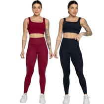 KIT 2 Conjunto Top Alça Grossa e Calça Legging Smart Bella Fiore Compressão Academia Moda Fitness
