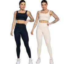 KIT 2 Conjunto Top Alça Grossa e Calça Smart WLS Modas Alta Compressão Academia Moda Fitness