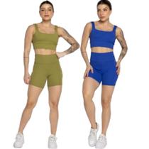 KIT 2 Conjunto Top Alça Grossa e Short Smart WLS Modas Alta Compressão Academia Moda Fitness