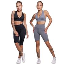 KIT 2 Conjunto Top Bojo e Bermuda Ciclista Bella Fiore Roupa Para Academia Treino Moda Fitness