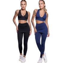 KIT 2 Conjunto Top Bojo e Calça Saia Bella Fiore Tapa Bumbum Roupa Para Academia Moda Fitness