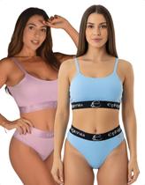 Kit 2 Conjunto Top Calcinha Canelado Sustentação Elástico Largo Conforto Esporte Academia