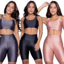 KIT 2 Conjunto Top e Bermuda New Zig 3D Bella Fiore Bojo Compressão Academia Treino Moda Fitness