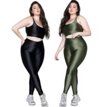 KIT 2 Conjunto Top e Calça Plus Size New Zig 3D Bella Fiore Bojo Compressão Academia Moda Fitness