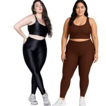KIT 2 Conjunto Top e Calça Plus Size New Zig 3D WLS Modas Bojo Compressão Academia Moda Fitness