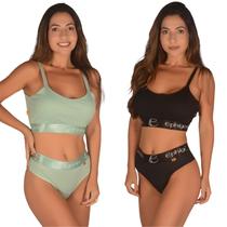 Kit 2 Conjunto Top e Calcinha Canelado Lingerie Academia