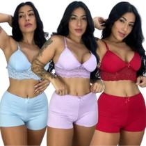 Kit 2 Conjunto Top E Short Para Dormir Feminino Baby Doll Conforto Renda Linha Noite Cropped Pijama Kit 2 Conjunto Top E Short Para Dormir Feminino Baby Doll Conforto Renda Linha Noite Cropped Pijama