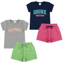 Kit 2 Conjunto Verão Básico Infantil Feminino Camiseta Blusinha e Shorts em Algodão + Cotton Roupa Menina Tam 04 06 08 Kit 2 Conjunto Verão Básico Infantil Feminino Camiseta Blusinha e Shorts em Algodão + Cotton Roupa Menina Tam 04 06 08