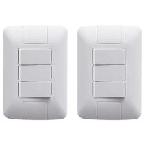 Kit 2 conjuntor interruptor paralelo 3 teclas 6a 250v tramontina aria branco com placa