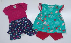 Kit 2 conjuntos bebê fem estampados Tam: P-M