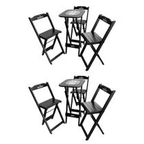 Kit 2 Conjuntos Bistrô Mesa com 3 Banquetas Dobráveis de Madeira Personalizada Hei - Preta