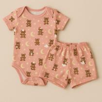 Kit 2 Conjuntos Body E Shorts Regata Manga Curta Estampado