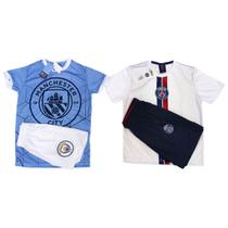 Kit 2 Conjuntos Camisa e Bermuda - PSG + Manchester City - Infantil