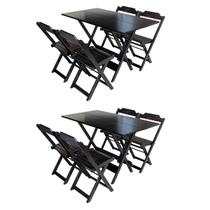 Kit 2 Conjuntos de Mesa com 4 Cadeiras de Madeira Dobravel 120x70 Tabaco