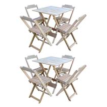 Kit 2 Conjuntos de Mesa com 4 Cadeiras de Madeira Dobravel 70x70 sem Pintura/crua Kit 2 Conjuntos de Mesa com 4 Cadeiras de Madeira Dobravel 70x70 sem Pintura/crua