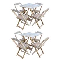 Kit 2 Conjuntos de Mesa com 4 Cadeiras de Madeira Dobravel 70x70 sem Pintura/crua Kit 2 Conjuntos de Mesa com 4 Cadeiras de Madeira Dobravel 70x70 sem Pintura/crua