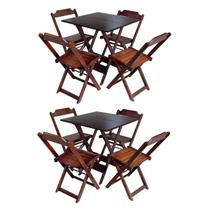 Kit 2 Conjuntos de Mesa Dobrável 70x70 em Madeira Padrão com 4 Cadeiras - Imbuia