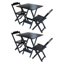 Kit 2 Conjuntos de Mesa Dobravel com 2 Cadeiras de Madeira 70x70 Ideal para Bar e Restaurante - Pret Kit 2 Conjuntos de Mesa Dobravel com 2 Cadeiras de Madeira 70x70 Ideal para Bar e Restaurante - Pret