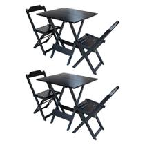 Kit 2 Conjuntos de Mesa Dobravel com 2 Cadeiras de Madeira 70x70 Ideal para Bar e Restaurante - Pret