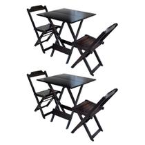 Kit 2 Conjuntos de Mesa Dobravel com 2 Cadeiras de Madeira 70x70 Ideal para Bar e Restaurante - Taba