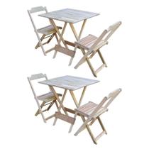 Kit 2 Conjuntos de Mesa Dobravel com 2 Cadeiras de Madeira 70x70 - sem Pintura Kit 2 Conjuntos de Mesa Dobravel com 2 Cadeiras de Madeira 70x70 - sem Pintura