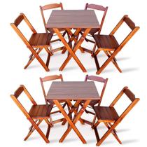 Kit 2 Conjuntos de Mesa Dobravel com 4 Cadeiras Dobráveis de Madeira 70x70 Cm Imbuia - Tarimatã