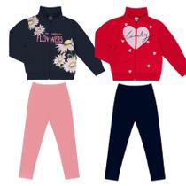 Kit 2 Conjuntos de Moletom Infantil Menina Casaco Zíper