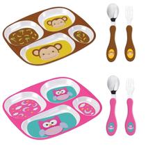 Kit 2 Conjuntos de Prato e Talheres Infantil Papinha Bebê