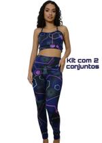 Kit 2 conjuntos femininos academia top e calça moda fitness