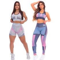 Kit 2 Conjuntos Femininos Top Shorts e Calça Poliamida Premium para Academia - DL fitness