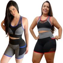 Kit 2 Conjuntos Fitness Academia Feminino Top e Short