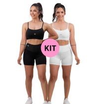 Kit 2 conjuntos fitness top + bermuda de academia em poliamida- urbativa fitness
