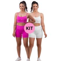 Kit 2 Conjuntos Fitness Top e bermuda forrada Feminino De Academia Alta Qualidade
