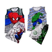 Kit 2 conjuntos HOMEM ARANHA e HULK conjunto personagem infantil regatas + bermudas com elástico ano novo - natal -