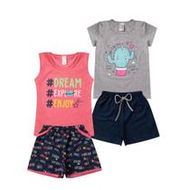 Kit 2 Conjuntos Infantil Menina Verão 2 Blusas e 2 Shorts - Isikids