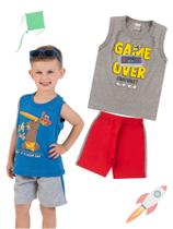 Kit 2 Conjuntos Infantil Menino Verão Camiseta Regata em Meia Malha e Bermuda em Moletinho com Elástico Kit 2 Conjuntos Infantil Menino Verão Camiseta Regata em Meia Malha e Bermuda em Moletinho com Elástico