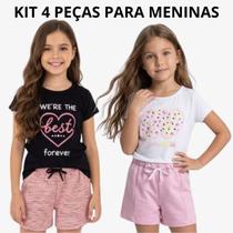 Kit 2 Conjuntos Infantis Menina Sortidos Blusa e Shorts Tamanho 4 ao 14