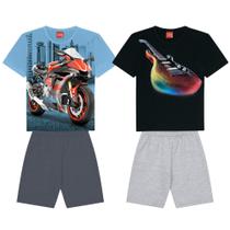 Kit 2 Conjuntos Kyly Infantil Menino Verão Camiseta Bermuda