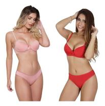 Kit 2 Conjuntos Lingerie Básico Microfibra Calça Soutien