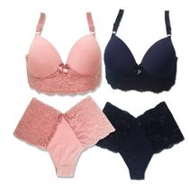 Kit 2 Conjuntos Lingerie Plus Size Calcinha e Sutiã Com Bojo Alças Reforçadas Microfibra e Renda