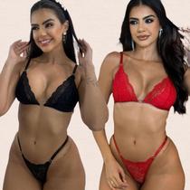 Kit 2 Conjuntos Lingerie Sem Bojo Sarah Tamanho:PCor:Vermelho Preto