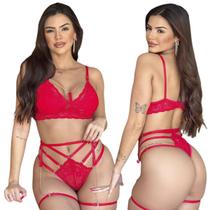 Kit 2 Conjuntos Lingerie Sem Bojo Sensual c/ Cinta Liga Corrente
