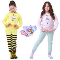 Kit 2 Conjuntos Longo Malha Macia 2 Calcinhas Infantil Menina 1 a 10 anos