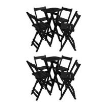 Kit 2 Conjuntos Mesa Bistrô Bar Dobrável com 4 Cadeiras em Madeira Maciça - Preto Kit 2 Conjuntos Mesa Bistrô Bar Dobrável com 4 Cadeiras em Madeira Maciça - Preto